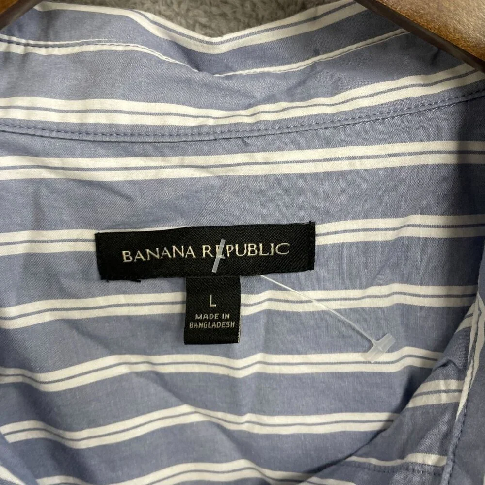 💥   Republic Men's L Blue & White Striped Button-Up Shirt 100% Cotton